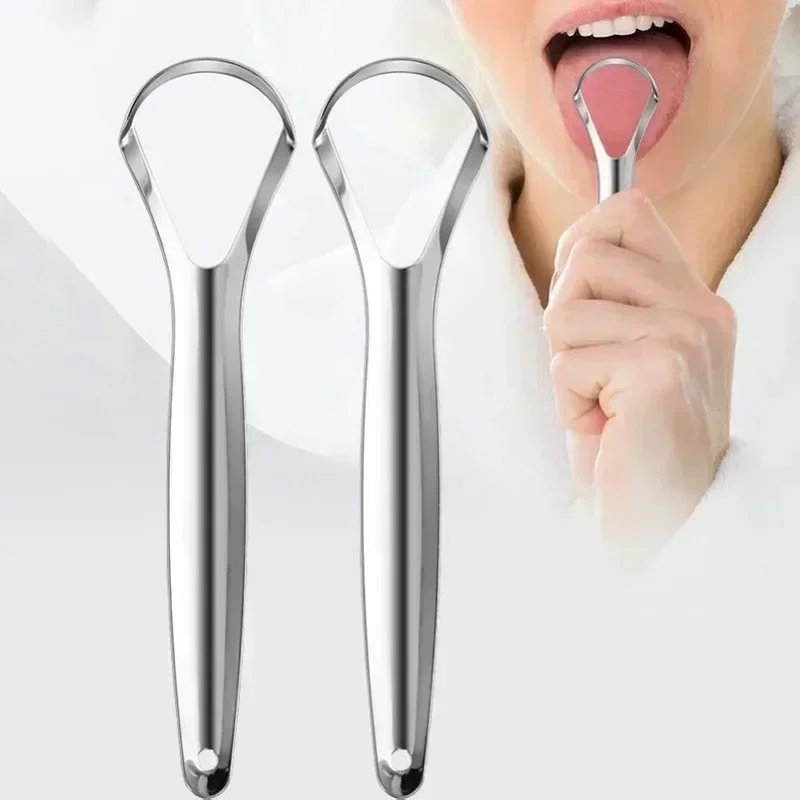 1/2Pcs Reusable Stainless Steel Useful Tongue Scraper Cleaner Fresh Breath Cleaning Coated Tongue Oral Hygiene Care Tools