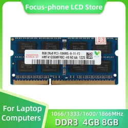 DDR3 4GB 8GB 1066MHz 1333MHz 1600MHz 1866MHz 2R×8 Laptop RAM Notebook Memory SODIMM PC3-8500 10600 12800 1.5V 204 Pin
