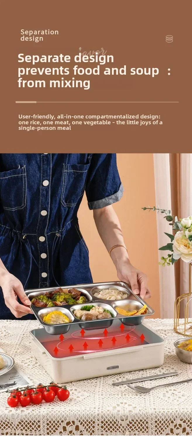 Durable Large-capacity Electric Lunch Box Water-free Car Lunch Box Heating Constant Temperature Lunch Box Separation