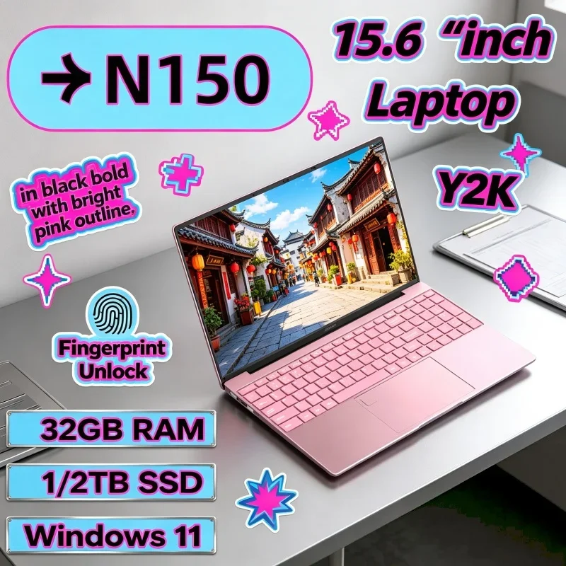 15.6" Intel Core N150 Windows 11 Daily-reliable Laptop Computer 32GB RAM 1TB 2TB SSD Portable Notebook PC Office Study Laptops