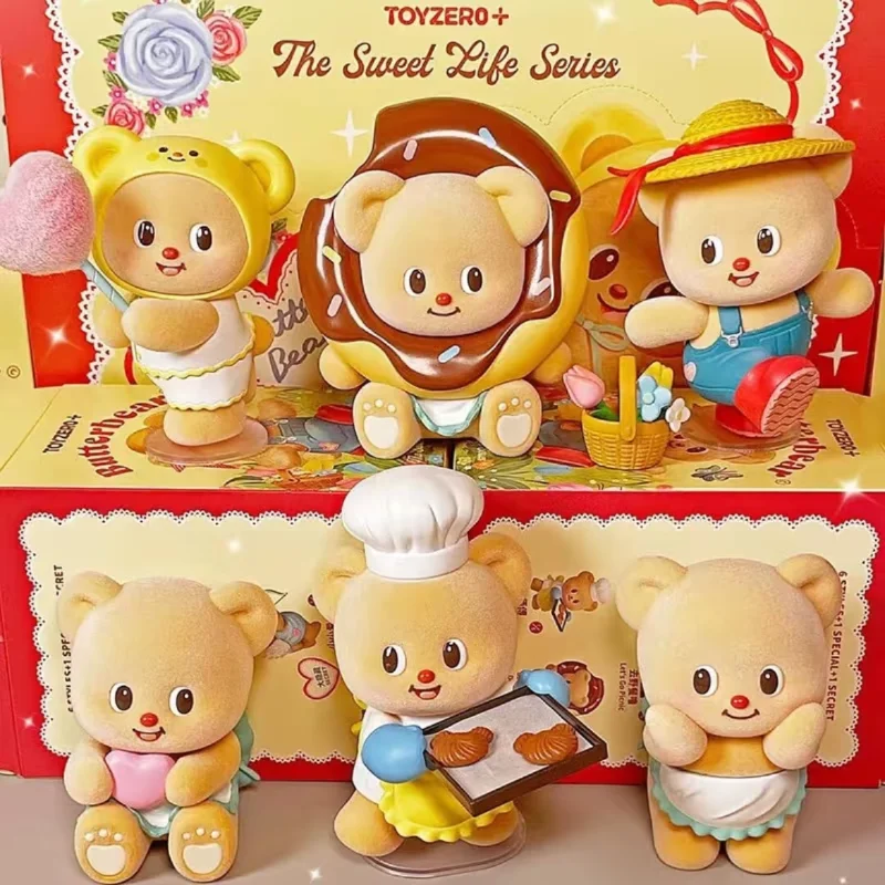 Butterbear Sweet Life Series Blind Box Doll Toys Action Figure Butterbear Flocking Figurines Model Doll Toys Desktop Gifts Girls