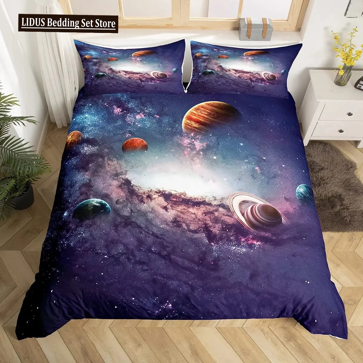 Galaxy Duvet Cover Set 3D Printed Space Themed Bedding Set Boys Galaxy Series Universe Pattern Polyester Quilt Cover For Girl