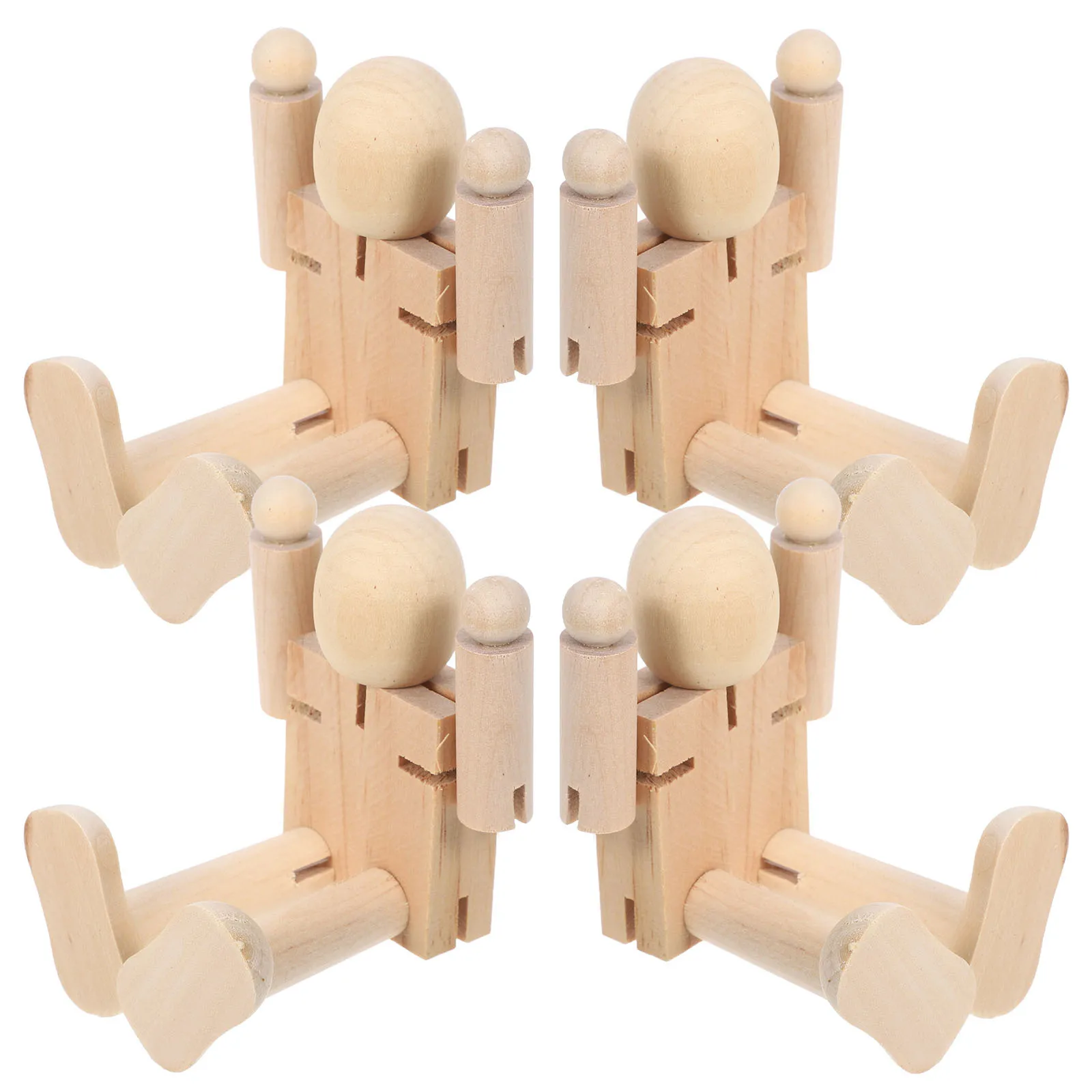 

4Pcs Unfinished Wooden Robot with Flexible Joint Design Ideal for Children Creative DIY Crafts Paintable Body for School Party