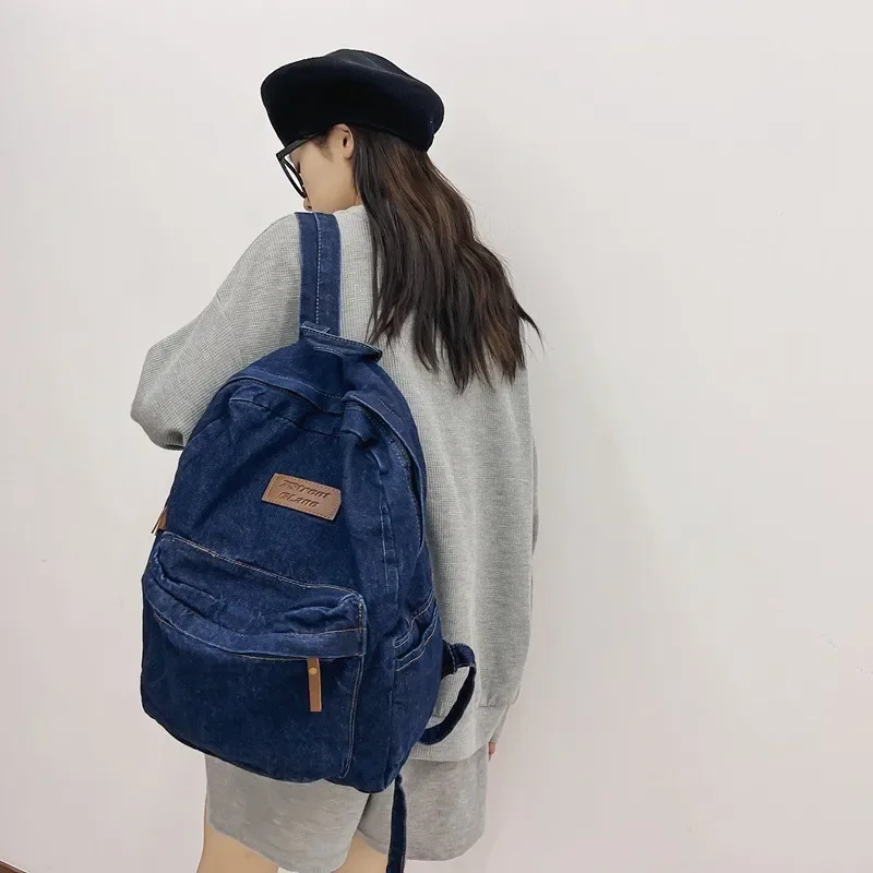 Fashion Ladies Soft Canvas School Backpack Trendy Denim Boy Girl Travel Student Bag Male Female College Backpacks Men Women Bags