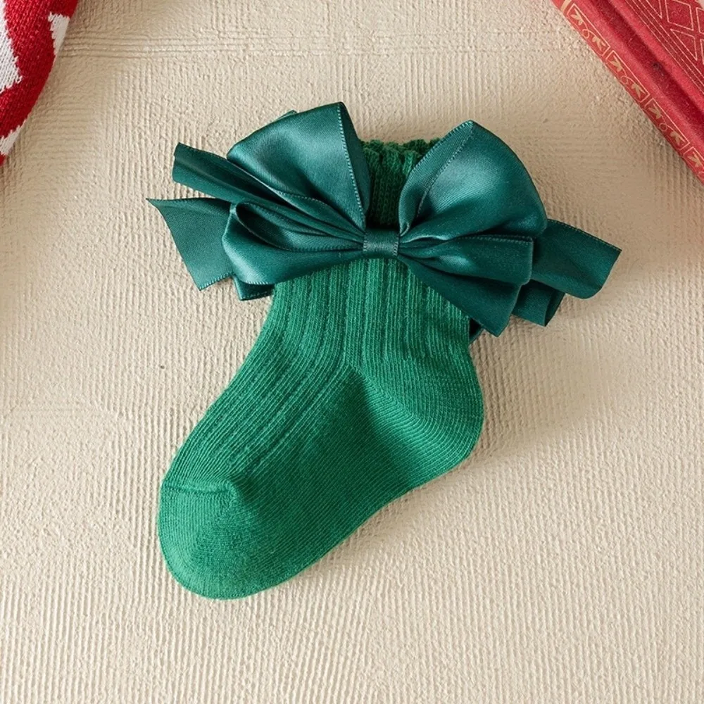 New Bow Calf Sock Red Green Cotton Princess Socks Leg Warmers