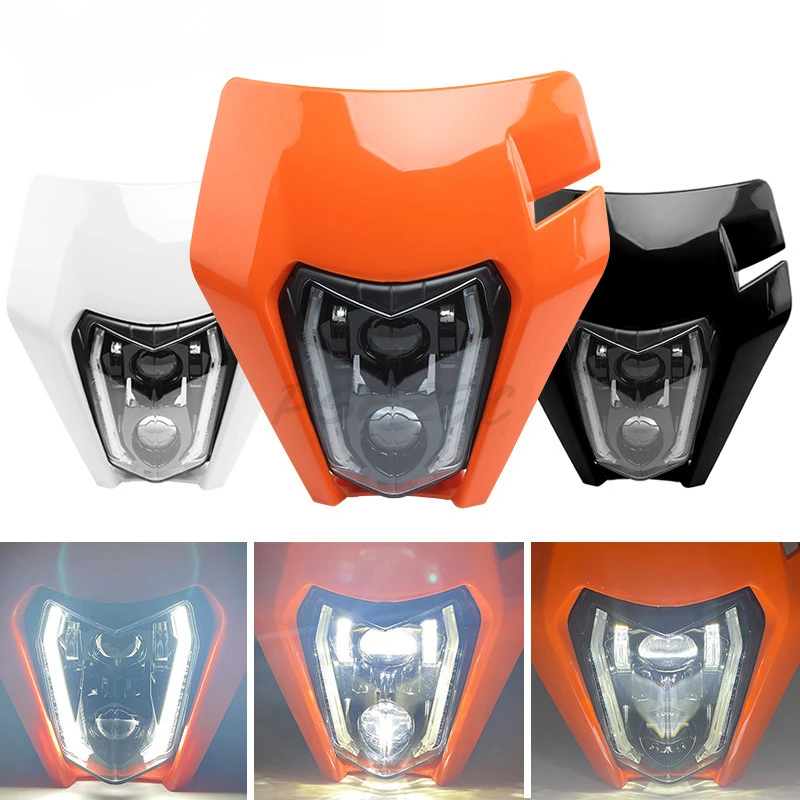 Motorcycle Headlight Accessories Dual Sport Circular Convex Mirror LED Headlights KTM EXC Front Headlight Modification Lights