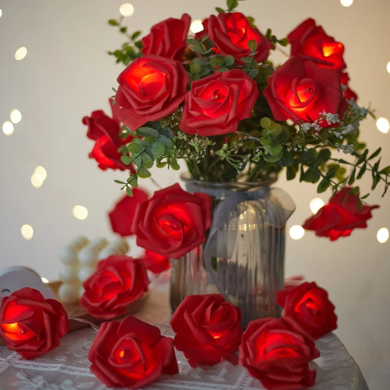 3M 20LEDs Artificial Rose Flower Fairy Light Battery Powered Wedding Garland String Lights Room Decoration 2026 Valentine's Day