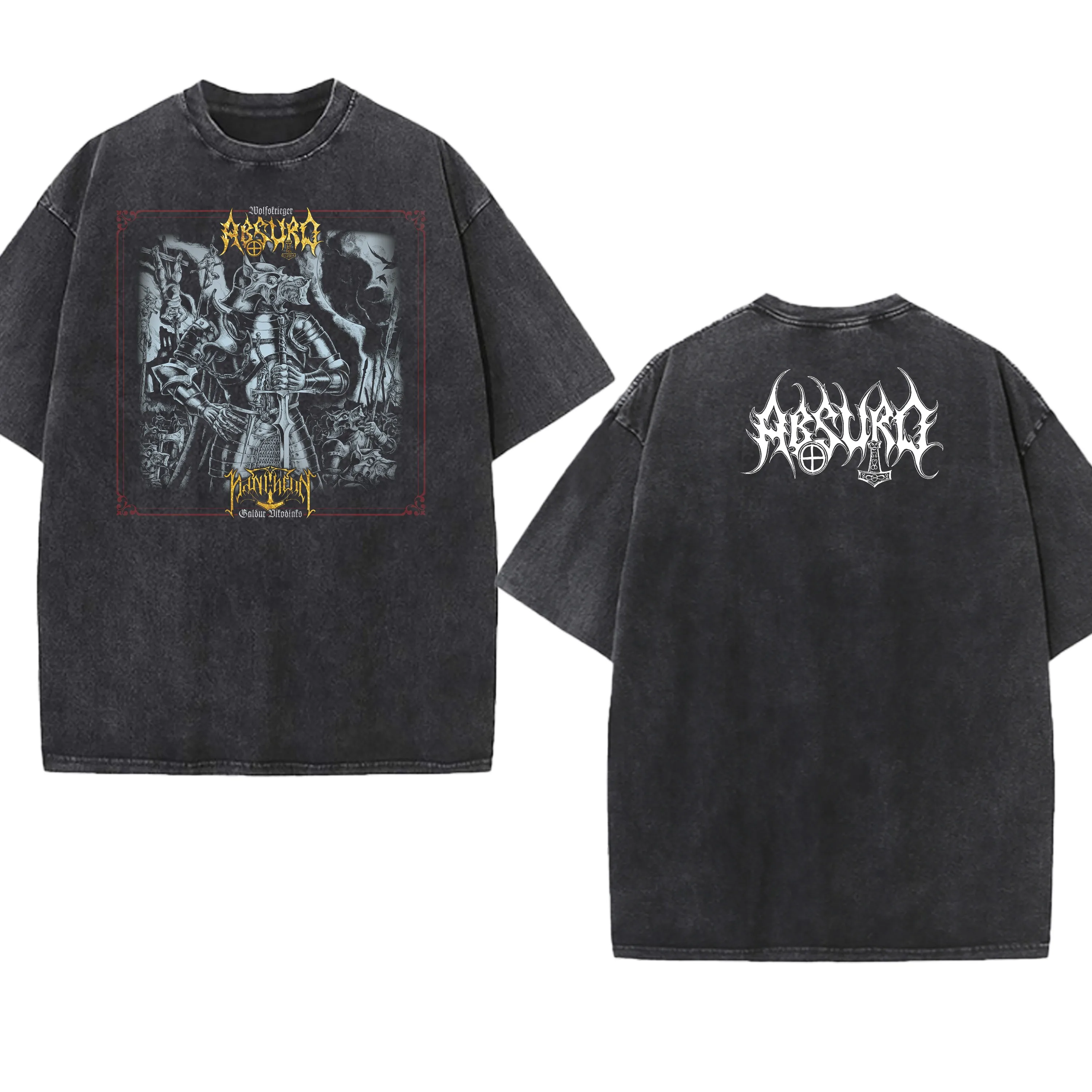 Absurd Washed T-Shirt Band  Gothic Gift  Black Metal Mens Clothing Graphic Vintage Hip Hop T-shirt Streetwear Tees Short Sleeve