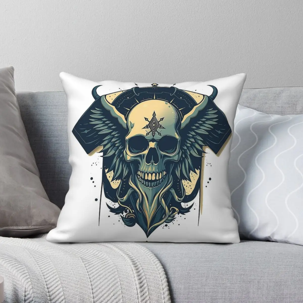 Skull Dark Gothic Square Pillowcase Polyester Linen Velvet Pattern Zip Decorative Home Cushion Cover