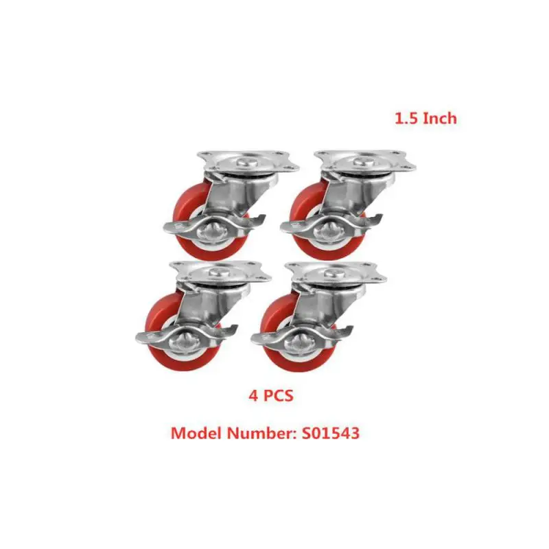 

4 Packs 1.5 inch Universal Brake Caster, Flat Side Roller, Furniture, Tea Table Pulley, Red Pvc Wheel