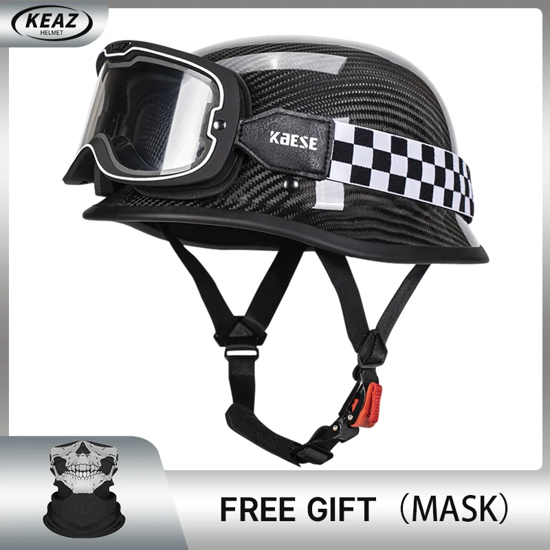 

Carbon Fiber Retro Motorcycle Helmet Half Face Capacete Vintage1/2 Jet Scooter Casco with Fashion Design Photochromic Googles