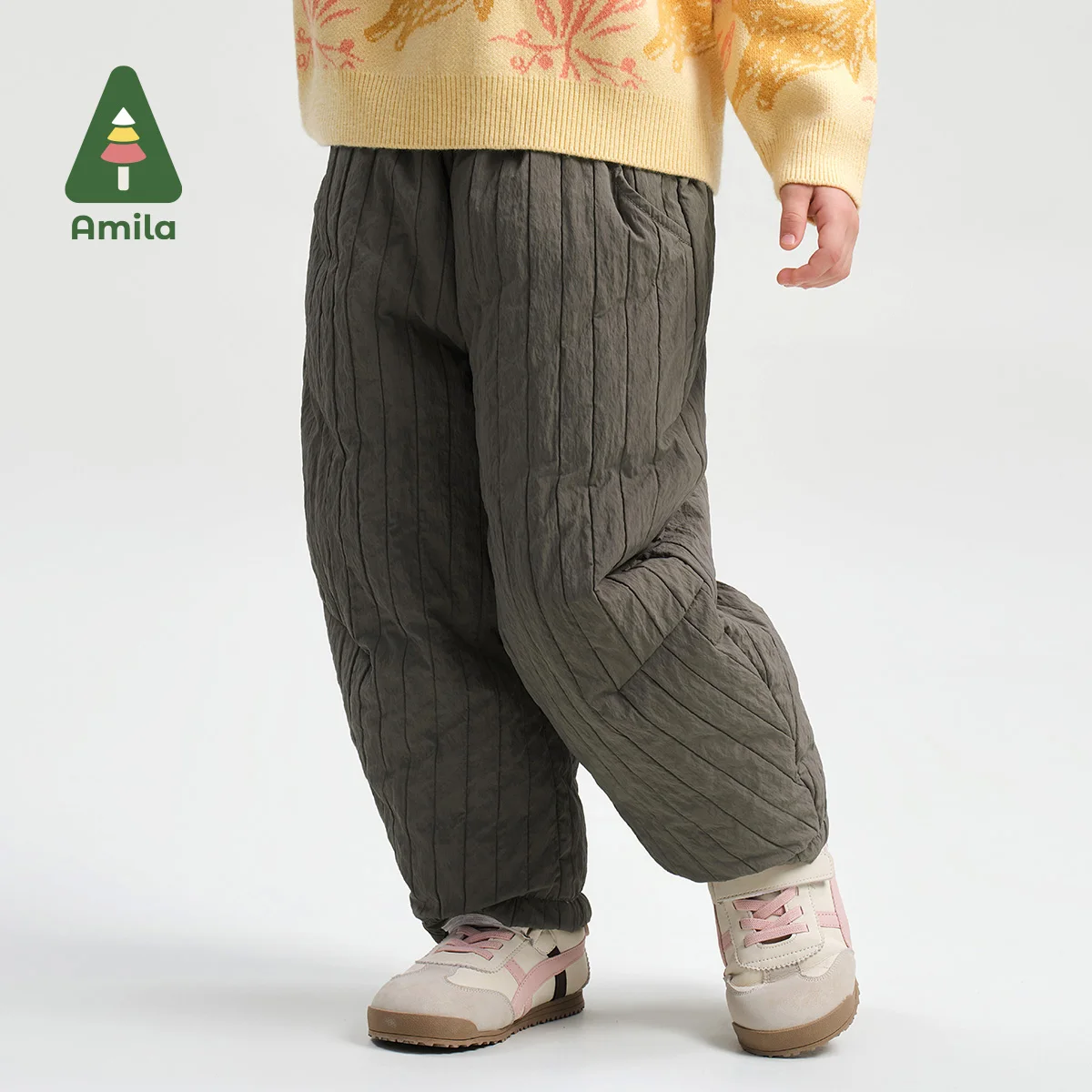 Amila Baby Down Pants 2024 Winter New Girls Solid White Duck Down Warm Texture Skin-Friendly Soft Loose Casual Children‘s Pants