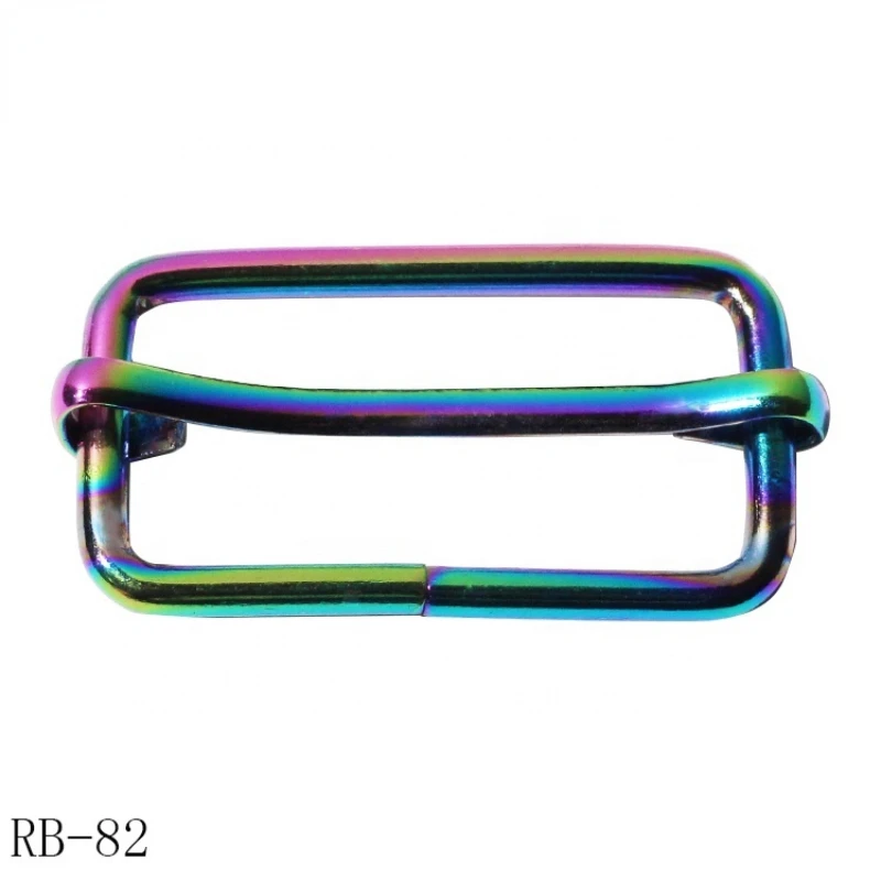 Factory made handbag metal tri-glide buckle wholesale rainbow metal logo adjuster for belt hardware