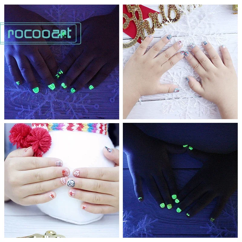 Rocooart-diseños luminosos de Navidad, tema navideño, Papá Noel, muñeco de nieve, pegatinas para arte de uñas, envolturas artesanales DIY, calcomanía para uñas de Año Nuevo, regalo