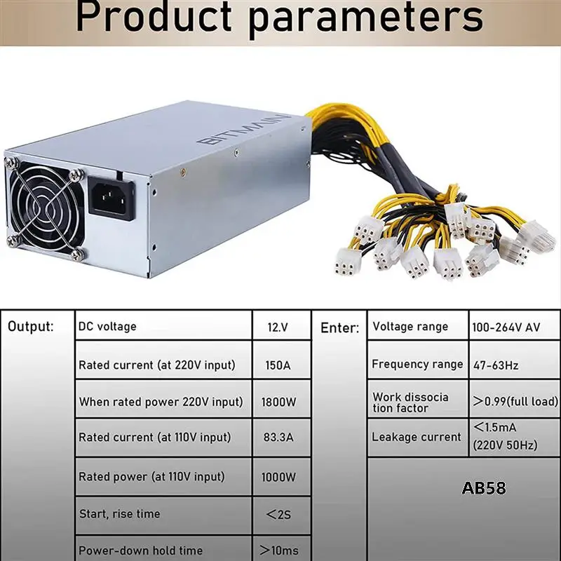 3X APW7 1800W Netzteil Mining Netzteil für Bitmain Antminer S9/L3+/A6/A7/R4/S7/E9 mit 10X PCI-E 6Pin Anschlüssen