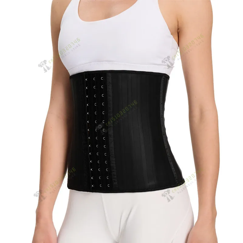 Sports Fitness Latex Corset Belly Contracting Glossy Rubber Waistband Belly Band Corset 25 Steel Rib Latex