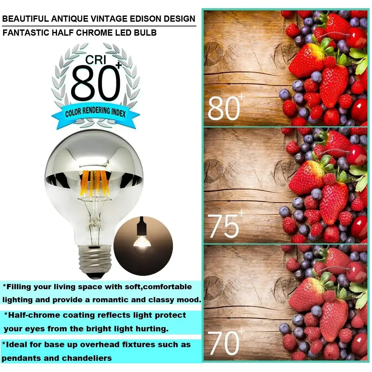 E14 E27 Mirror Silver Vintage Edison LED Bulb 4W G45 A60 ST64 G80 G9 Retro Filament Lampada LED Lamp Warm White Lighting AC220V