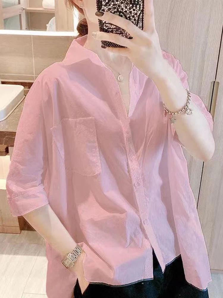 

Женская летняя модная дышащая футболка свободного кроя с V-образным вырезом и коротким рукавом из смесового хлопка и полиэстера