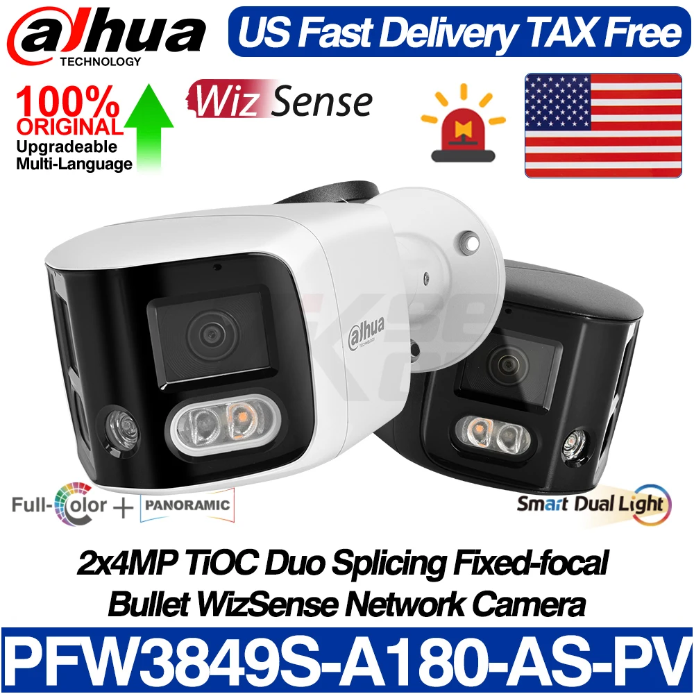 

Dahua IPC-PFW3849S-A180-AS-PV 2x4MP TiOC Duo Splicing Fixed-focal Bullet WizSense Network Camera 180° 8MP Sound&Light Alarm CCTV