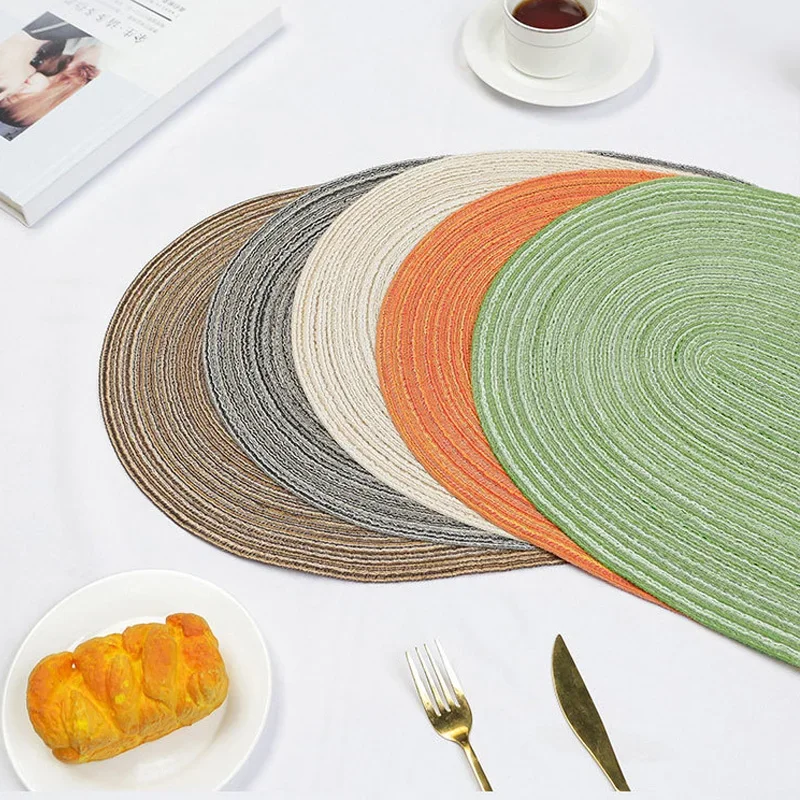 Oval Table Mat Woven Placemats Anti Slip Dining Table Mats Cotton Yarn Tableware Bowl Pads Kitchen Dessert Snack Coasters