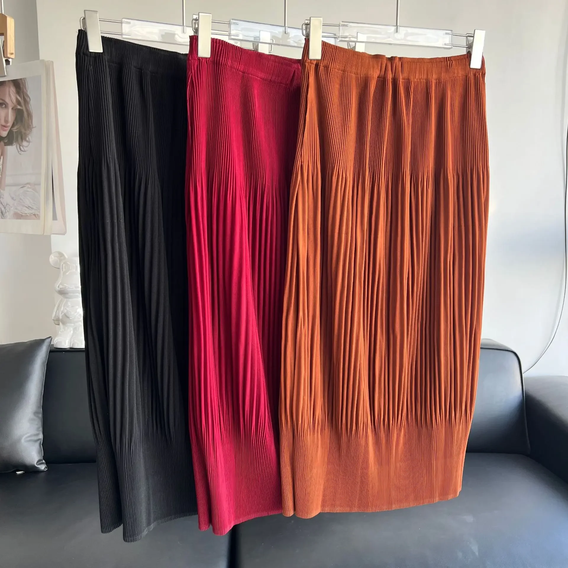 Pleats Pleated One-step Skirt Solid Elegant Commuter Bustier Female Thin High-waisted Pure Color Versatile Temperament Skirt