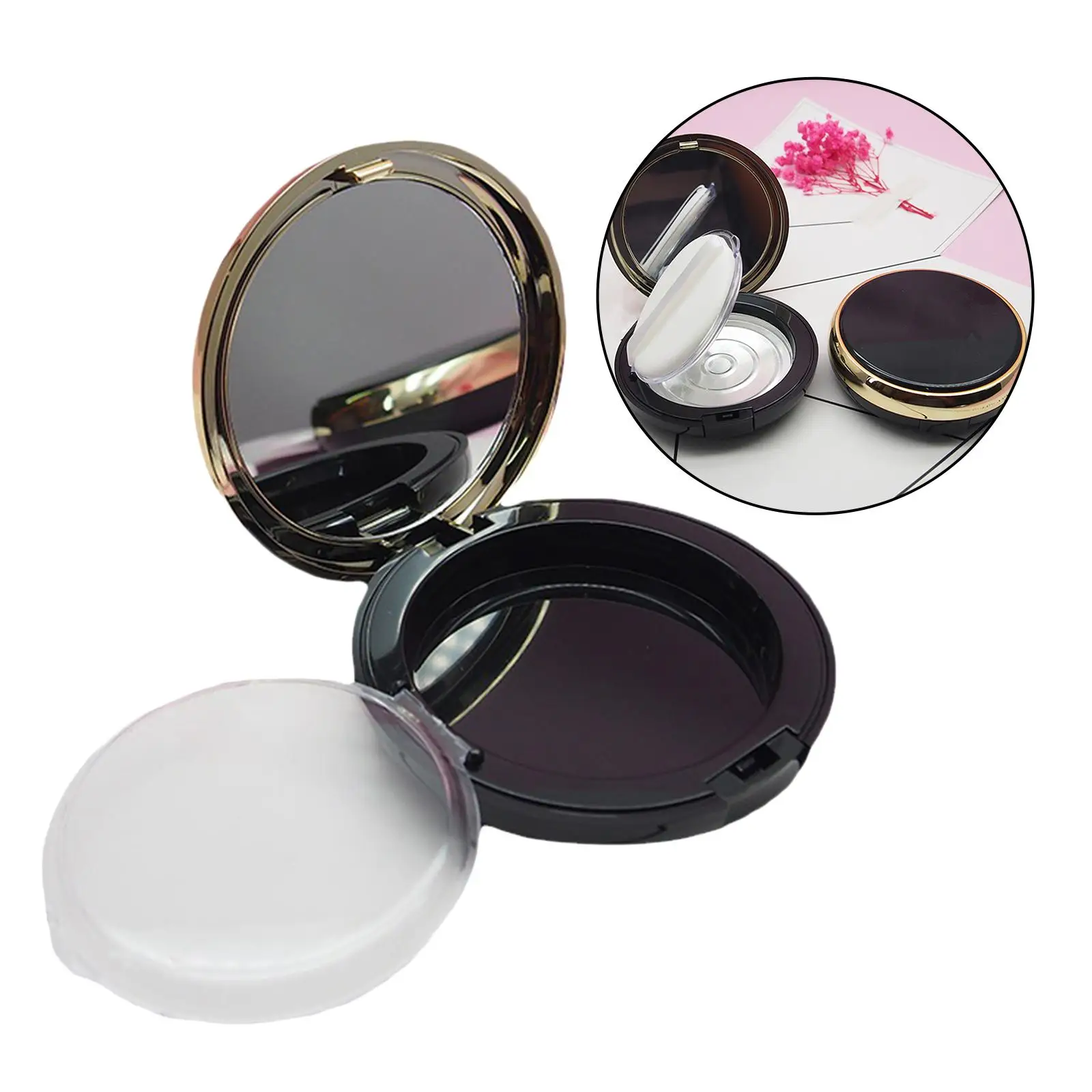 Round Cosmetic Empty Highlighter Case Portable Container Box Lid with Mirror