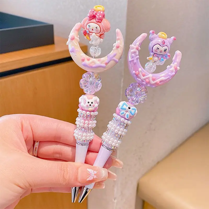 Sanrio Cartoon Crystal Sparkling Diamond Rotating Head Neutral Pen Black Cute Girl Beaded Pen Kawaii Gel Pen Stationery view 6