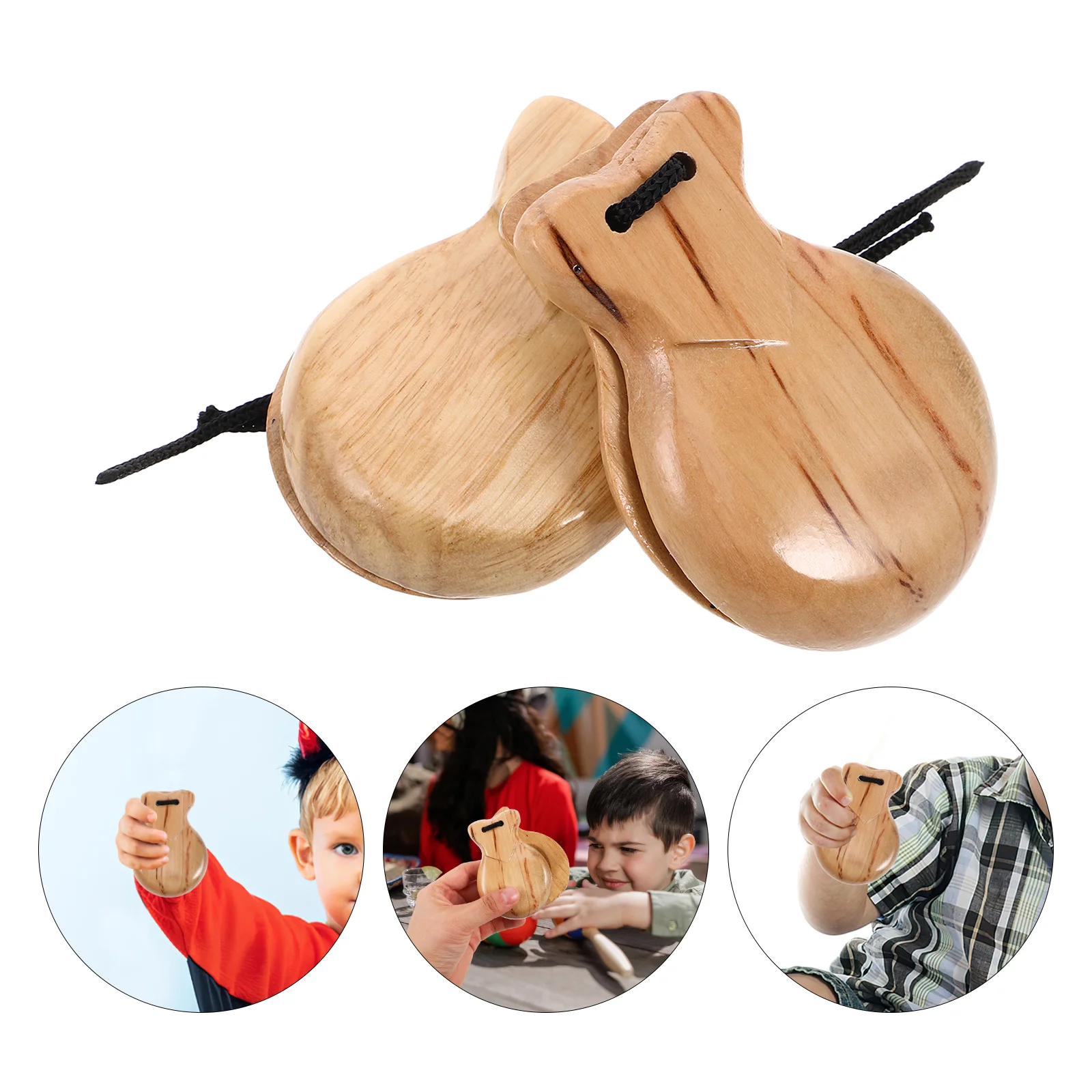 

2 Pcs Wooden Spanish Castanets Finger Musical Percussion Instrument for Kids Rhythm Toys Beige Child