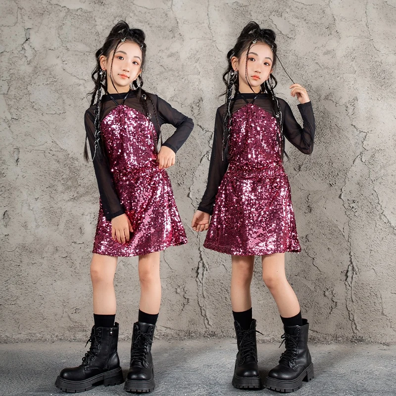 2024 neue Jazz Tanz kostüme für Mädchen Pailletten Kpop Outfits Kind Ballsaal Hip Hop Tanz Performance Stage Rave Kleidung dqs17487