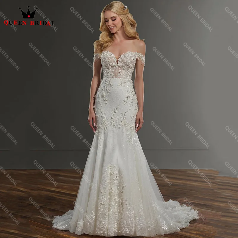 Seksowna suknia ślubna Mermaid Plus Size z dekoltem w szpic dla panny młodej 2023, aplikacje ślubne na ramiączkach, wykonane na zamówienie RG19