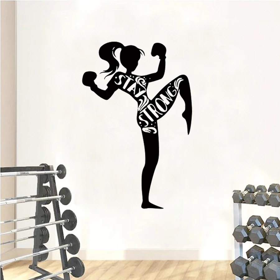 Creative Fitness Girl Pattern Wall Sticker Stay Strong Wall Decals Gym Decoration Art Murals Room Decoration Wallpaper