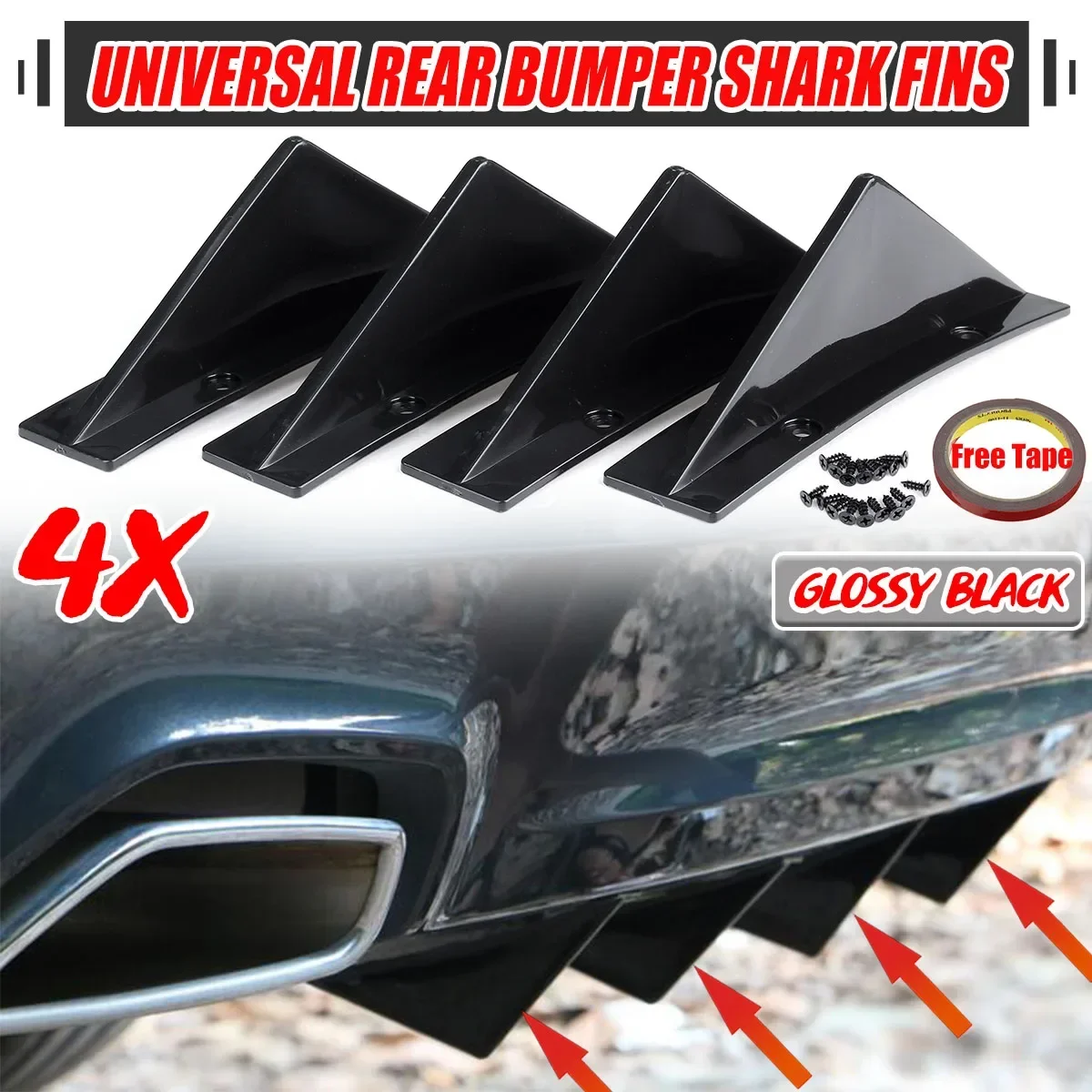 

A Set Car Universal Car Rear Bumper Lip Diffuser Shark Fins Cover Trim For Benz W205 W204 W203 W211 W212 W117 C117 W176 C63 E63