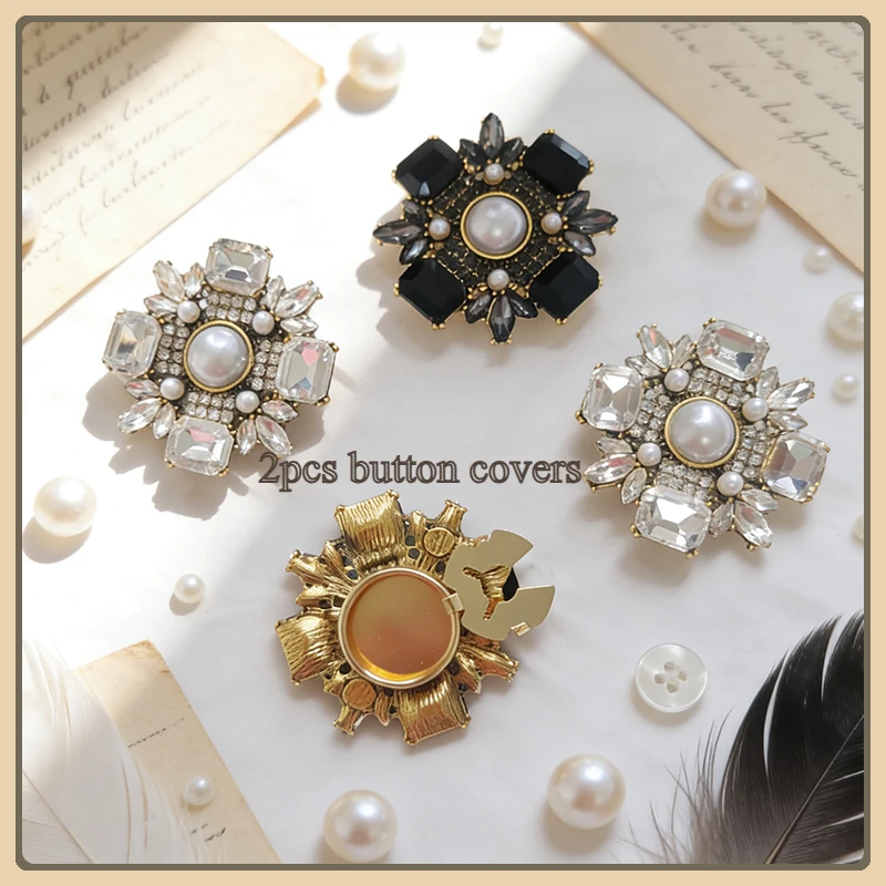 2 Pièces – Nouveaux Cache-Boutons en Cristal et Perles de Haute Qualité pour Vêtements DIY, Décoration de Boutons en Alliage pour Chemises et Manches