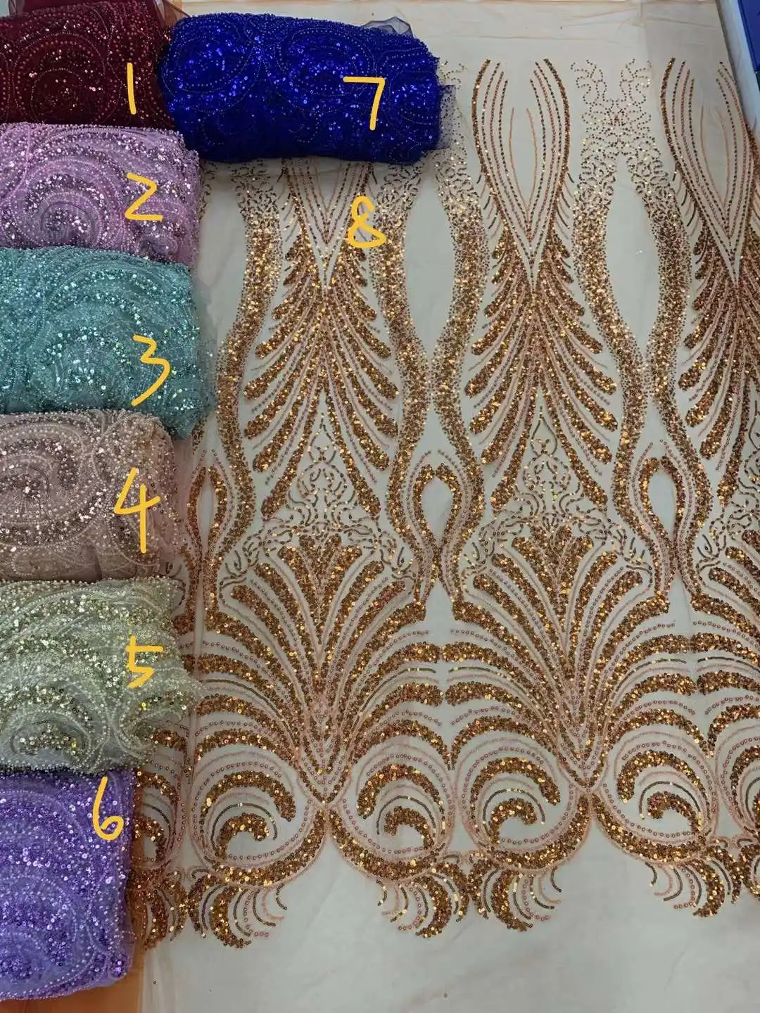 African Lace Fabric 2024 High Quality Sequins Beads Lace 5 Yards Embroidery French Net Beaded Lace For Nigerian Women Dresses