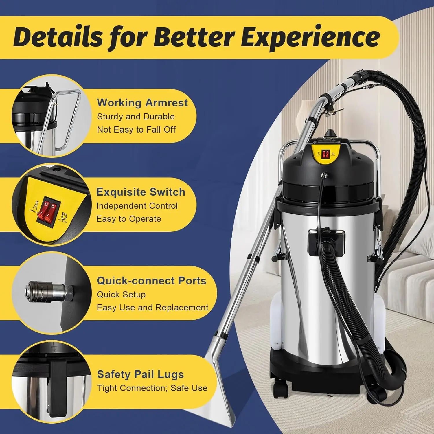 Cleaner Machine, 40 L Professional Carpet Cleaner Machine, Industrial Steam Cleaner Deep Steam Cleaner for Hot