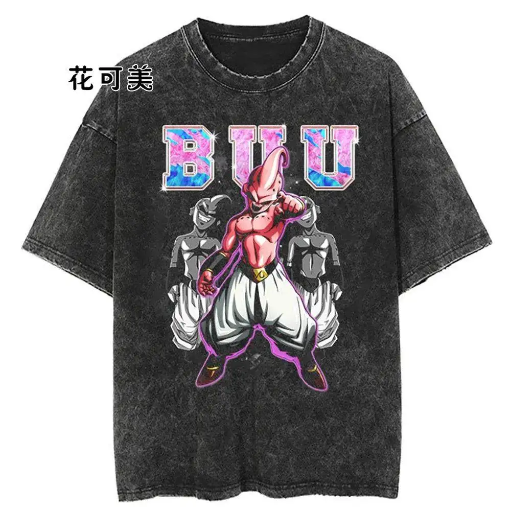 

Anime Dragon Ball Anime Printed Water Washed Vintage Short Sleeved T-shirt Anime Casual Loose