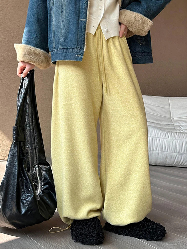 [LANMREM] Casual Loose Thick Warm Pants For Women Elastic High Waist Leg Trousers Warm Clothing Female 2024 Winter New 26C1109