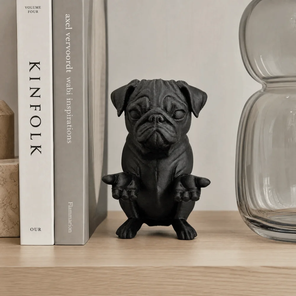 Black Color Pug Pen Holder Resin Zen Style Statue Sculpture Decorative Collectible Yoga Meditating Pug Figurine Home Decoration