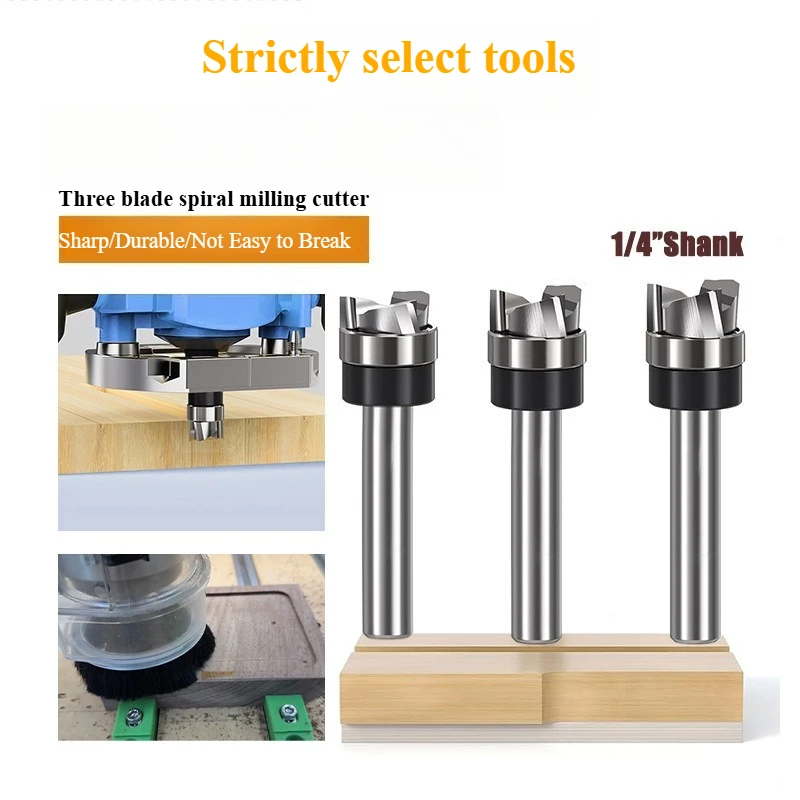 3 Flute Flat Spiral Trimming Milling Bit Tungsten Steel Cutter Bottom Bearing Groove Cleaning…