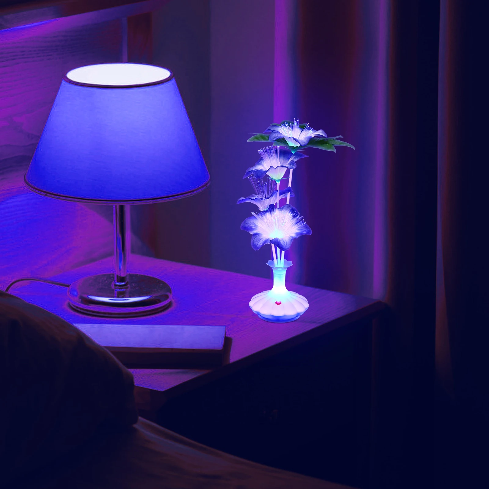 

4 Fiber Decor Artificial Lamp Warm Atmosphere Led Flower Tabletop Vase Tabletop Floral Vase Light Night Light