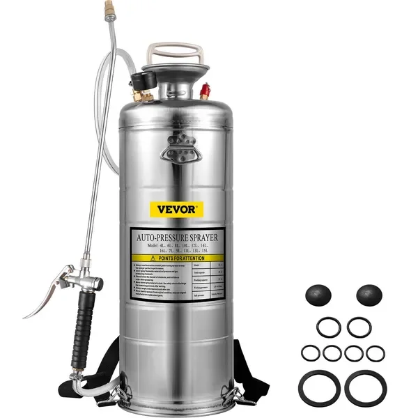 

3.5Gal Stainless Steel Sprayer,l Set with 20' Wand& Handle& 3FT Reinforced Hose, Hand Pump Sprayer with Pressure Gauge