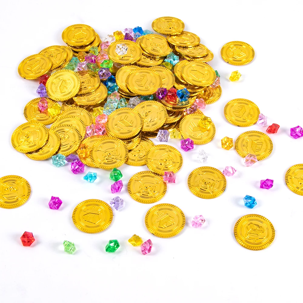 50/100 PCS Pirate Treasure Chest Gold Coins Gemstone Props Children's Pirate Themed Birthday Party Decor Halloween Cosplay Props