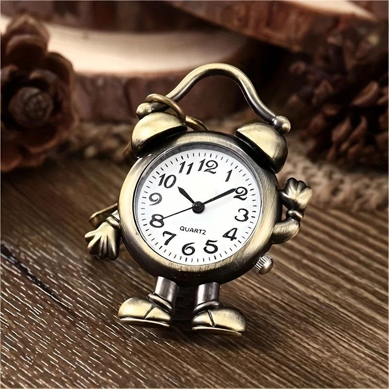 Vintage Robot-Shaped Quartz Pocket Watch Cute Keychain Clock Decorative Pendant Table Perfect As a Creative Gift for Festival