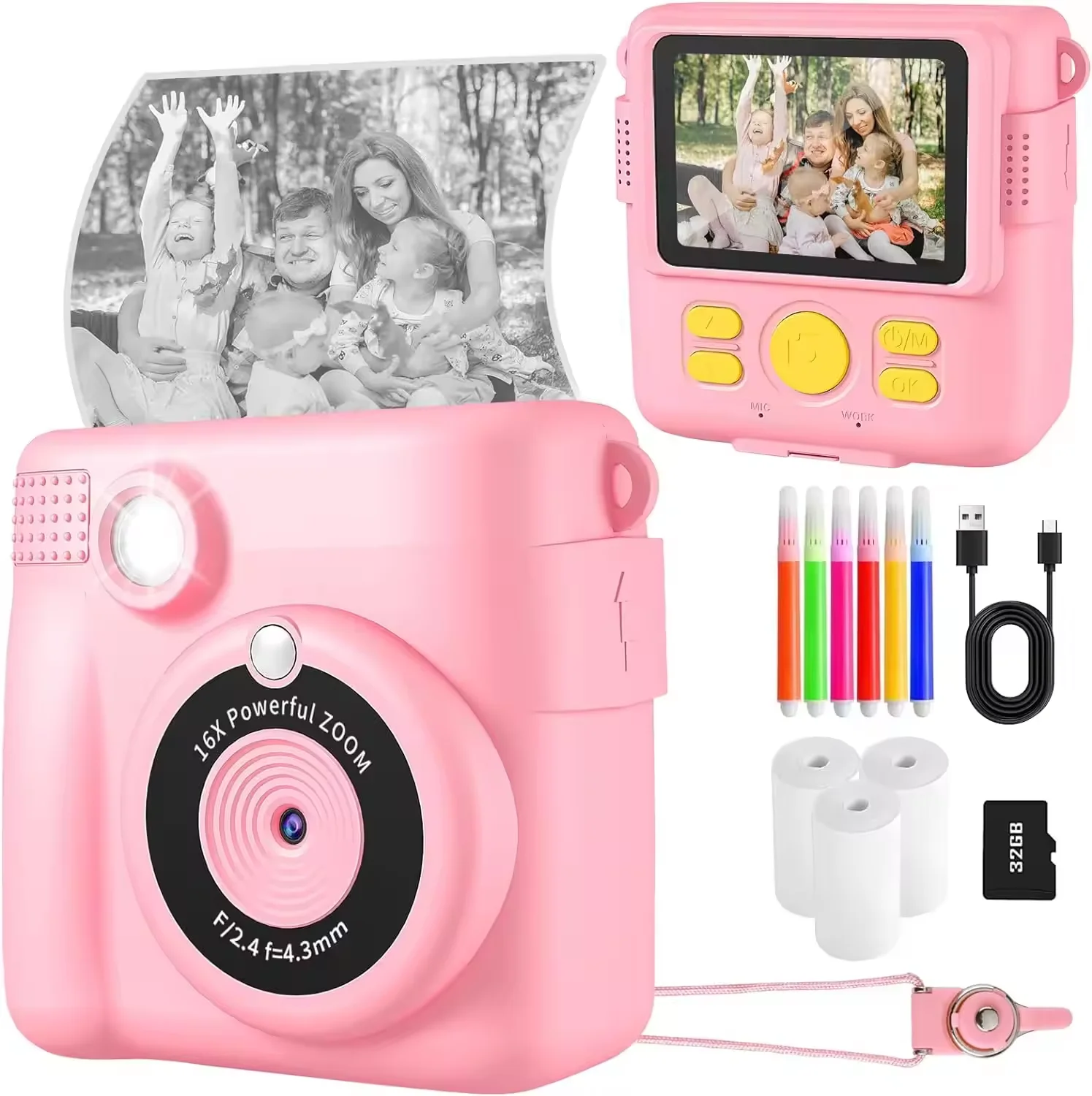 

Mirror Photo Booth With Camera and Printer Screen 1080p HD Children'S Camera Gift Child Toys
