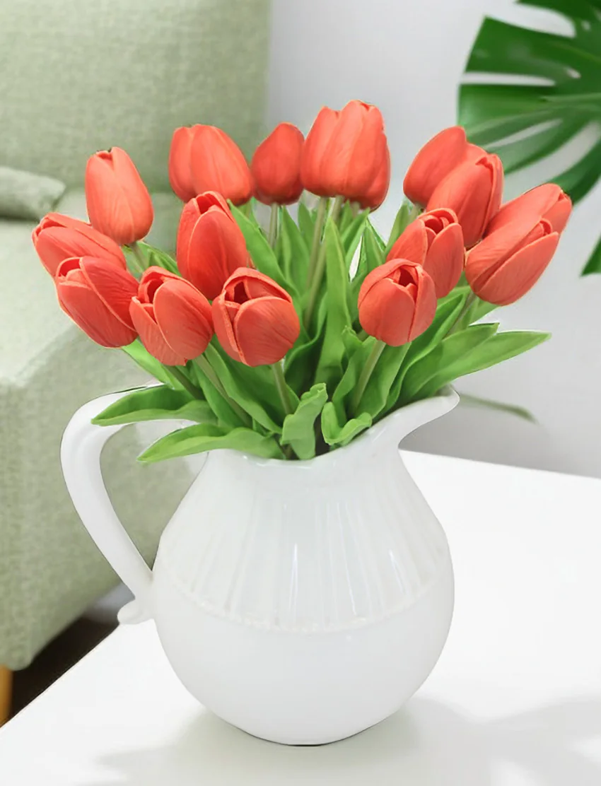 

10pcs Orange Mini Faux Tulips Artificial Flowers Wedding Bouquet For Autumn Decoration Home Party Arrangment Gift