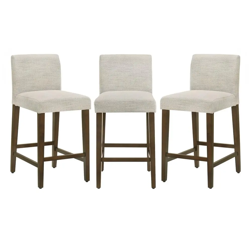 

Counter Height Bar Stools Set of 3, 27 H Seat Height holstered Barstools, Fabric in Ivory