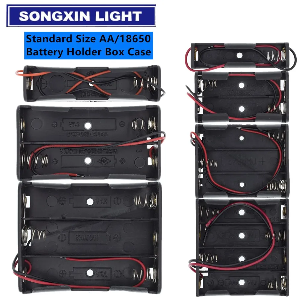 SAMIROB New And Original Plastic Standard Size AA/18650 Battery Holder Box Case Black With Wire Lead 3.7V/1.5V Clip