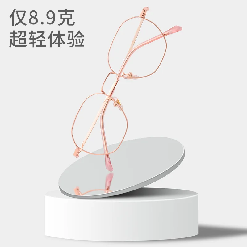 49-19 نظارات التيتانيوم الرجعية المضلعة إطار كامل خفيفة للغاية عادي قصر النظر إطار نظارات النساء وصفة طبية مخصصة #4