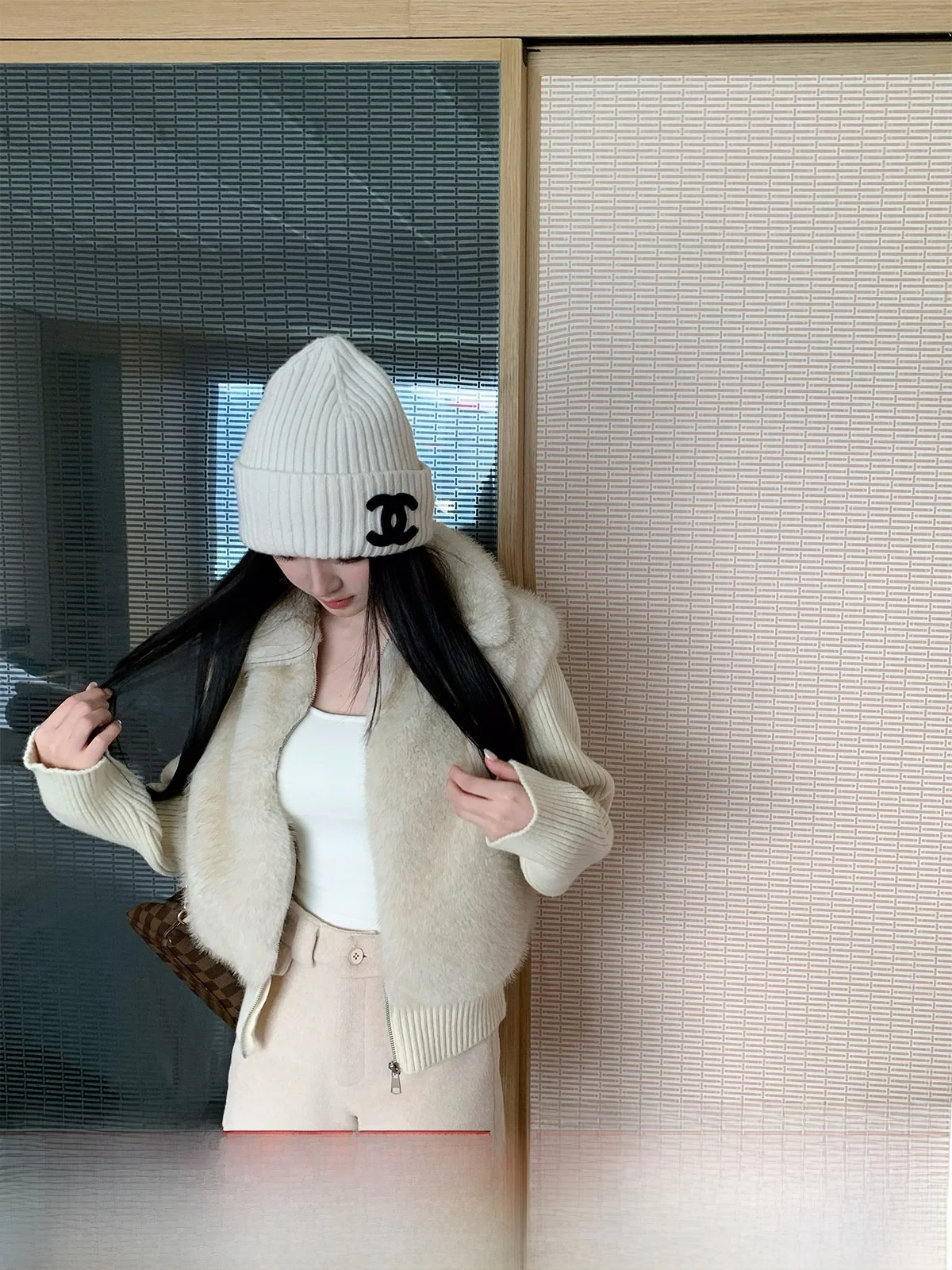 

Zeng Cloud Furry Trimmed Slim Fit Long Sve ort Coat Casual Sle Women's Jaet Polyester Nylon Fiber Blend Zipper Clo...