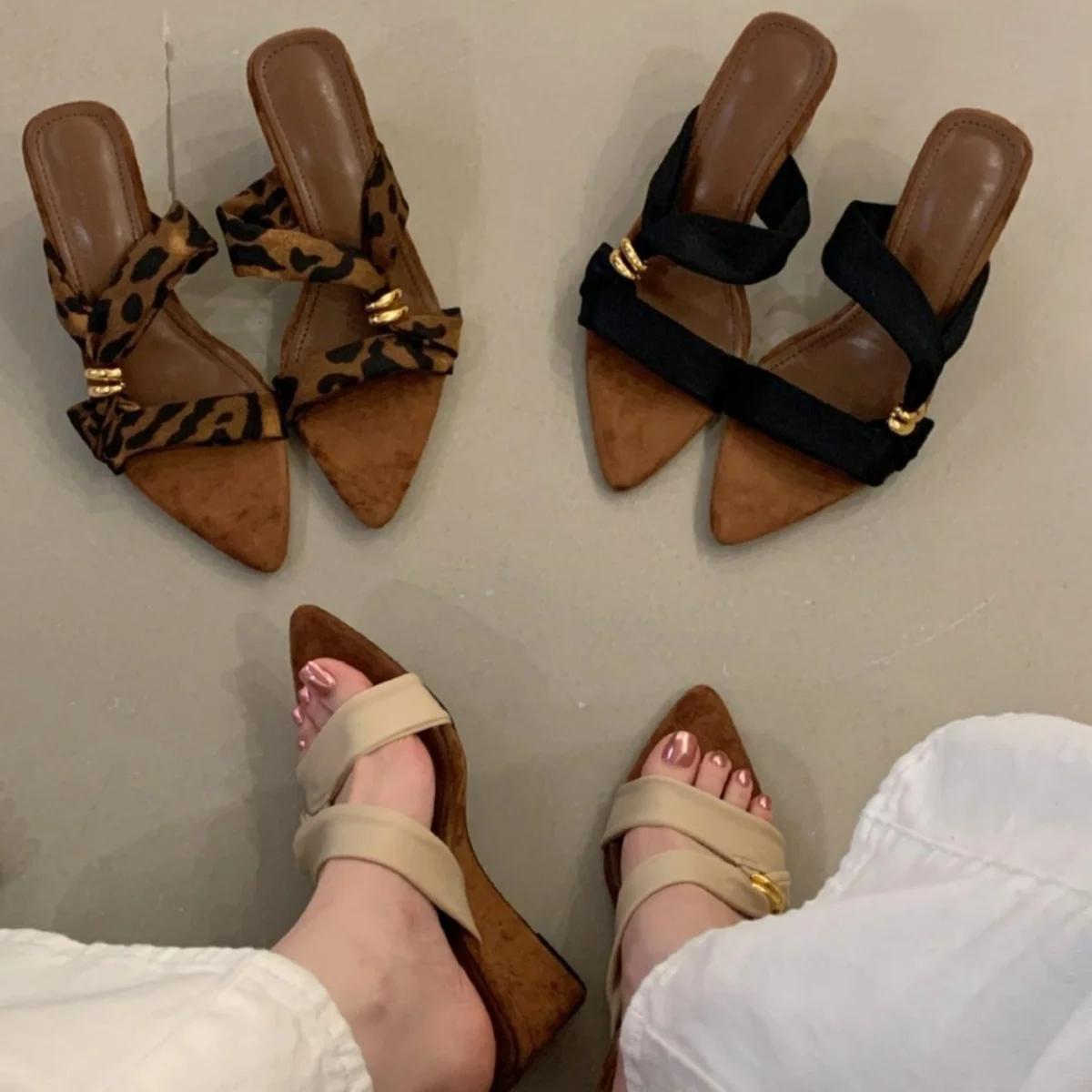 Retro Wedge Slippers Women's Summer Square Head Open Toe High Heel Sandals Red Niche Design Sensation Breathable High Heels